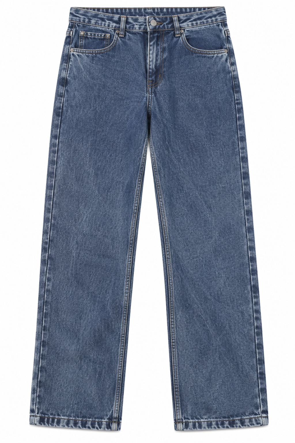 Washed Blue Denim Jeans Flat Lay