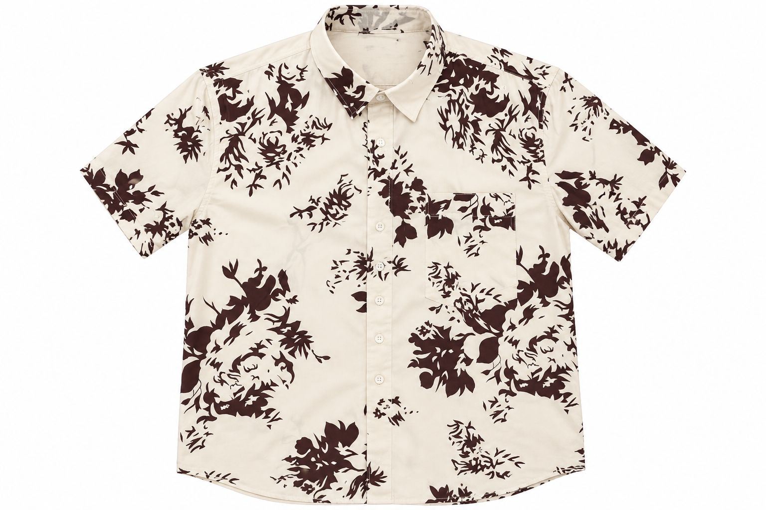 Cream Floral Print Button Up Shirt