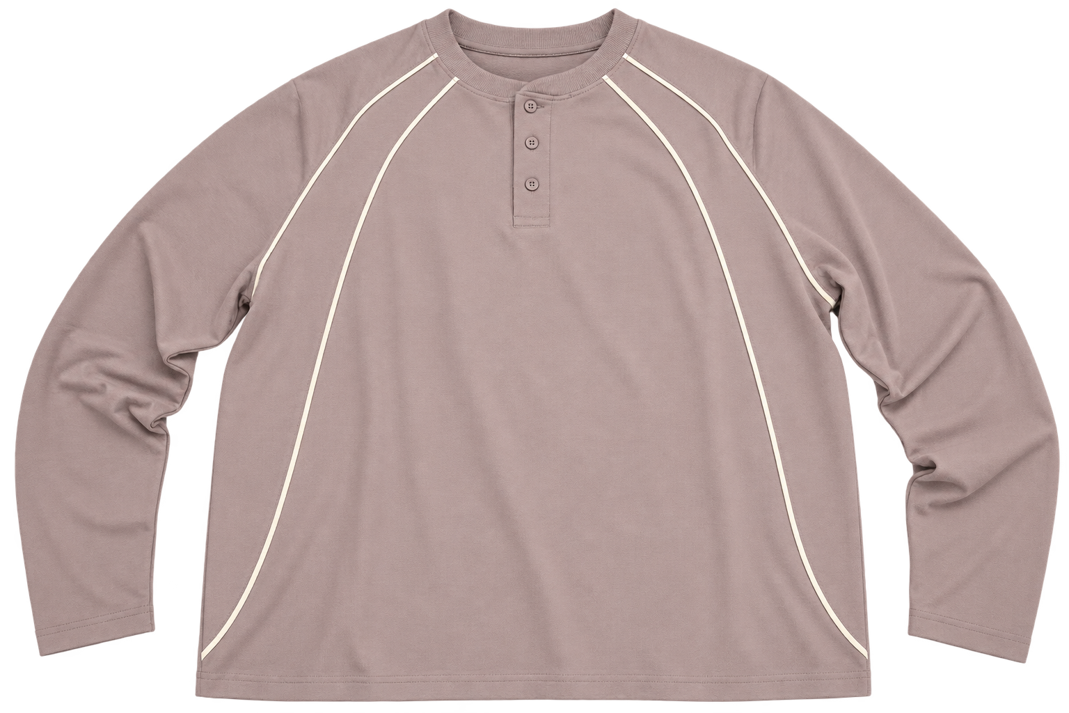 Muted Mauve Henley Sweatshirt with Cream Piping